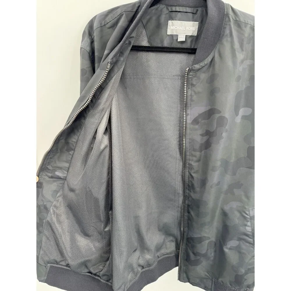 MICHAEL KORS Black Gray Camouflage Camo Bomber Jacket Size XXL 2XL